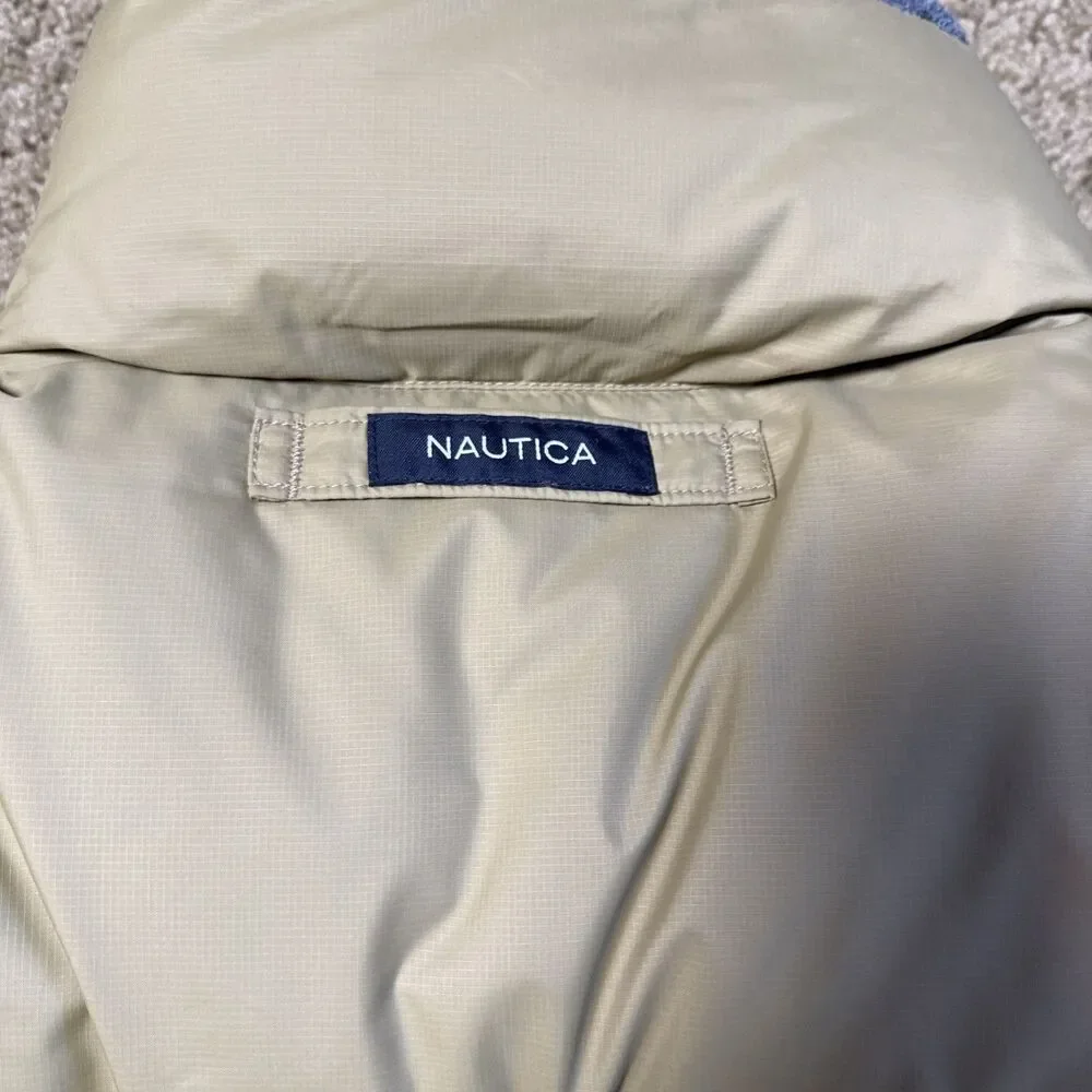 Nautica Men’s Puffer Coat 80% Down 20%‎ Waterfowl Feather Beige Sz L EUC Winter